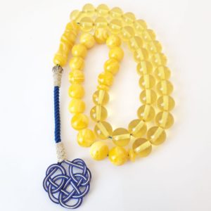 Sibha Natural Amber Sand, Citrine with Pure Silver Tassel. 45 Prayer Beads