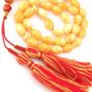 Prayer Beads Natural Poland Amber Sand with Red and Yellow Handmade Tassel