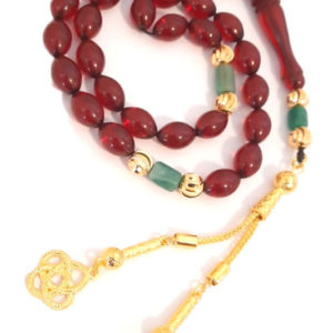 Prayer Beads Emerald Emeralds Green Gift THE DUTCH rich burgandy red amber sand with 18k gold plated beads natural genuine authentic Colombian Emerald rosary. Exclusive Design timeless art Misbaha Tasbih