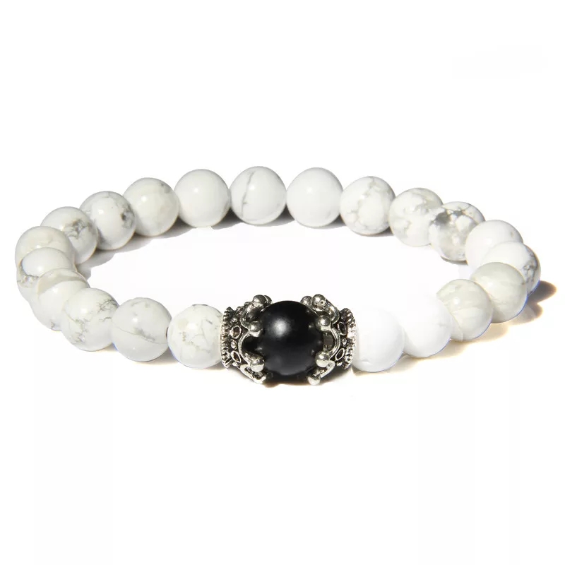 Howlite with Matt Onyx Crowns Bracelet.