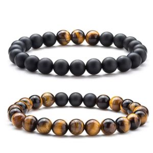 Couples Bracelets. Tiger Eye and Matt Onyx