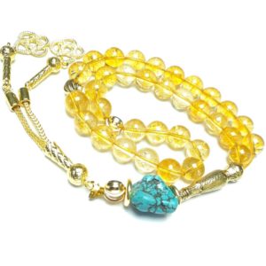 Prayer bead with natural and genuine citrine and turquoise used for manifestation and abundance