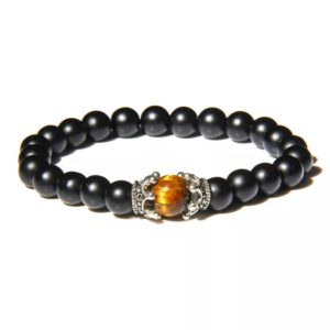 Matt Onyx Bracelet with Tiger Eye and Crowns.