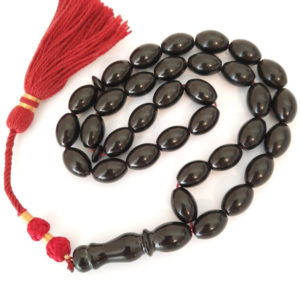 Prayer Beads Rare Unique Deep Black Amber Sand Misbaha Red Handmade Tassel