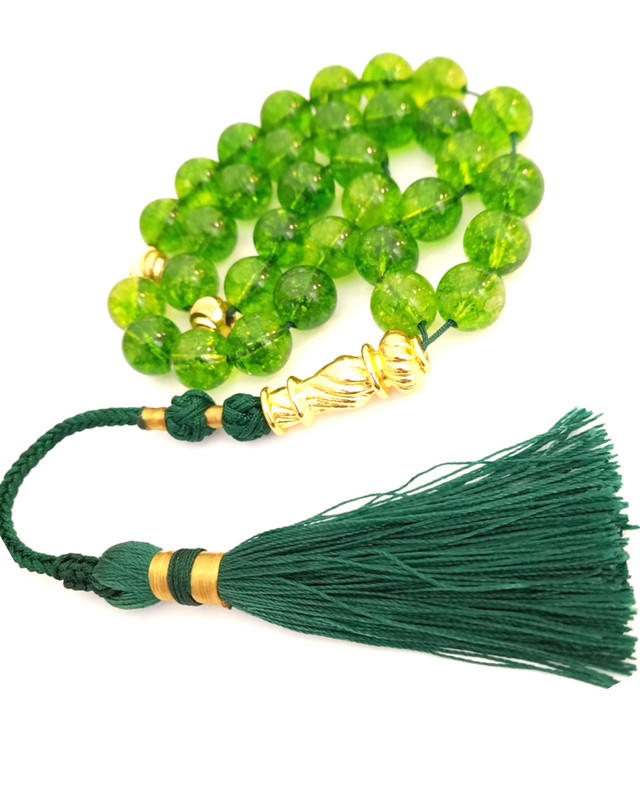 Prayer Beads Misbaha Ramadan Green Peridot Quartz with Handmade Green Tassel for Money Attraction