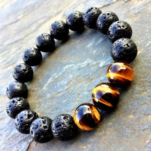 Volcanic Lava and Tiger Eye Natural Stones Bracelets for Men