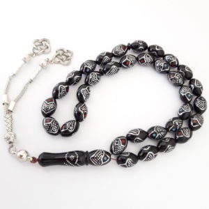 Prayer Beads Rosary Men Gift Tasbih Natural Kook Engraved with 925 Silver Wealth Attraction