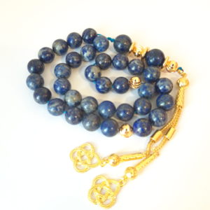 Rosary Prayer Beads Tasbeeh Men Gift Natural Lapis Lazuli 18k Gold Beads