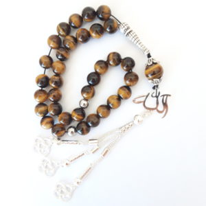 Rosary Gift Prayer Beads Men Tasbih Natural Tiger Eye, Name of God