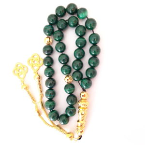 Rosary Prayer Beads Tasbeeh Men Gift Natural Malakite 18k Gold Plated Malachite