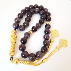 Rosary Gift Prayer Beads Men Tasbih Natural Amethyst 18K Gold Plated