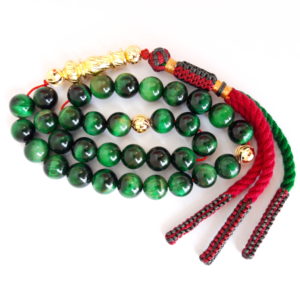 Prayer Beads Rosary Men Gift Tasbih Natural Green Cat Eye 18k Gold Plated