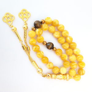 Handmsde Masbaha Natural Amber Sand Golden Tassel