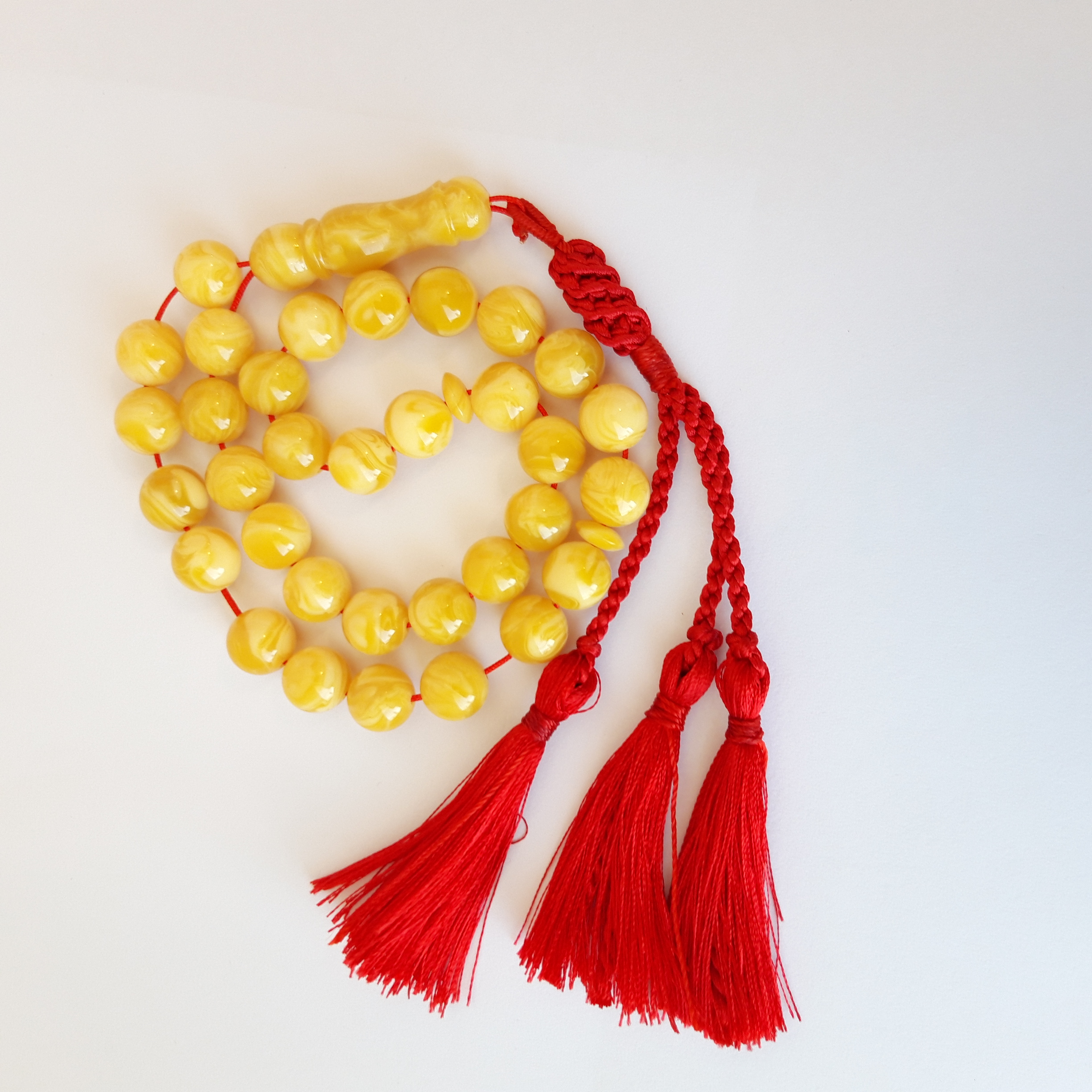 Misbaha Natural Amber Sand Red Tassel
