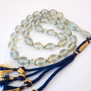 Unique Light Blue Natural Amber Sand - Navy Blue Tassel & 33 Beads