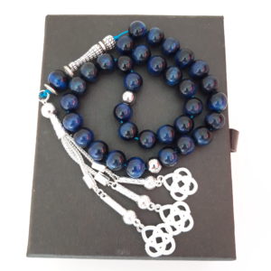 Rosary Prayer Beads Tasbeeh Men Gift Natural Blue Cat Eye