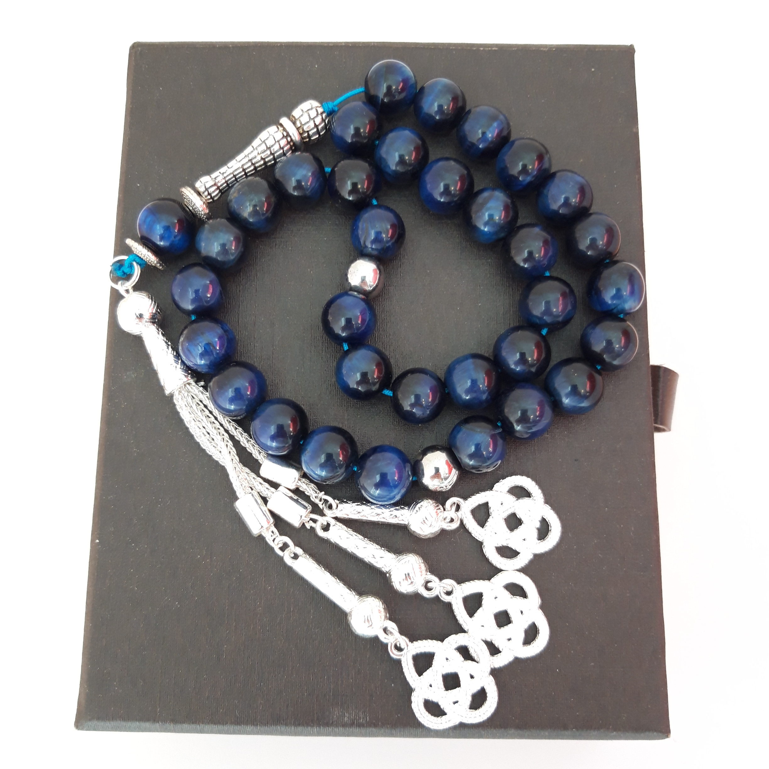 Rosary Prayer Beads Tasbeeh Men Gift Natural Blue Cat Eye