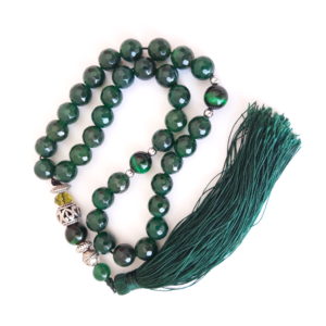 Prayer Beads Rosary Men Gift Tasbih Natural Crafted Green Agate and Green Cat Eye