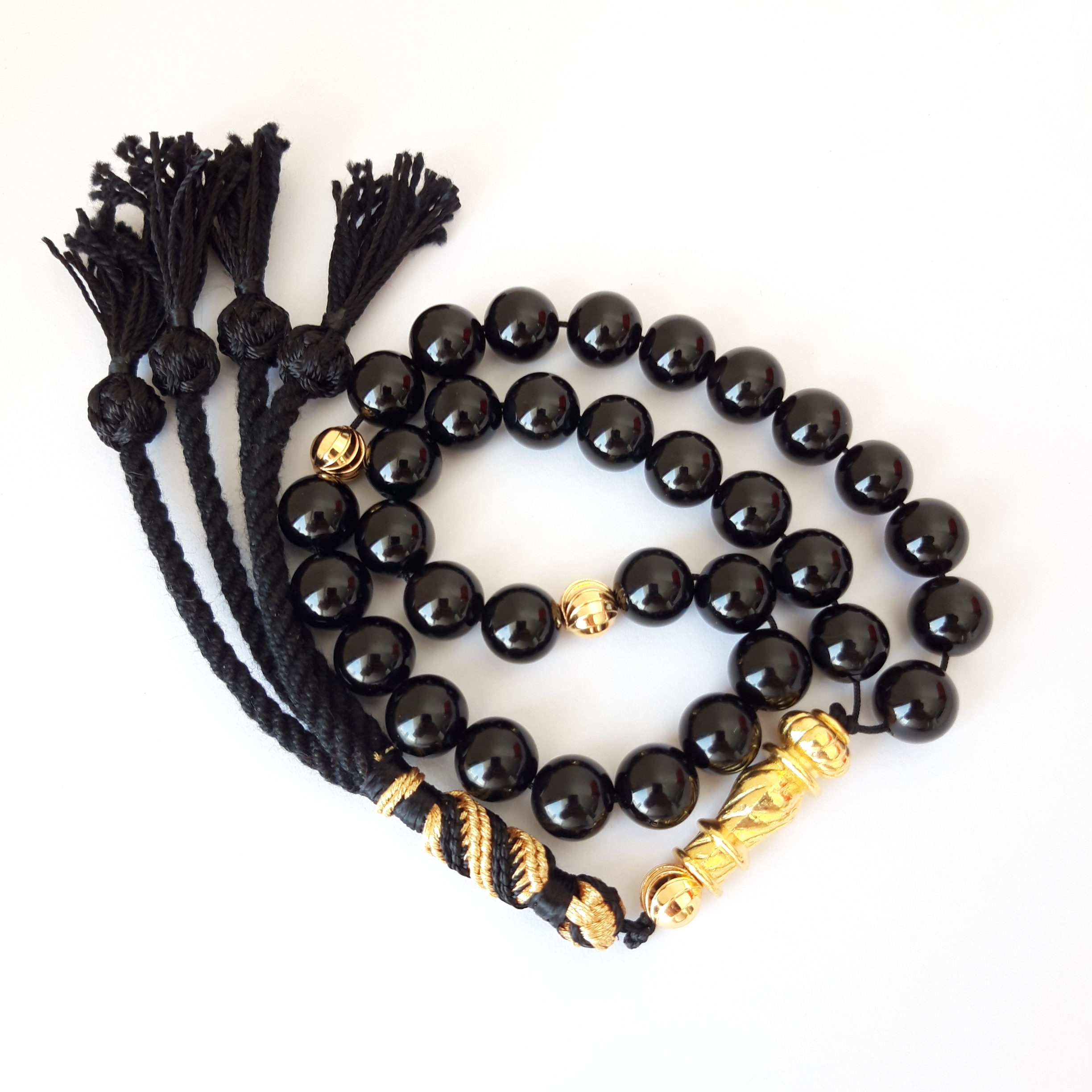 Rare Natural Black Amber Sand with 18k Gold Plated Beads