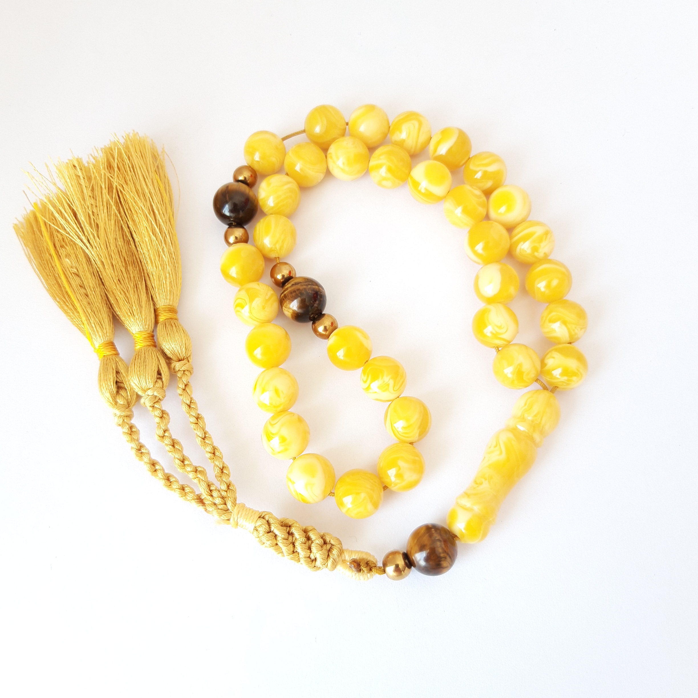 Misbaha Natural Amber Sand and Tiger Eye