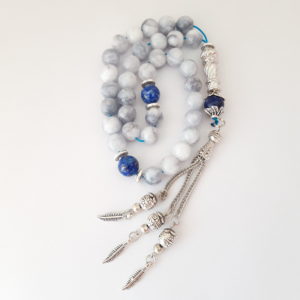 Prayer Beads Rosary Men Gift Tasbih Natural Heavenly Agate and Lapis Lazuli Clarity Peacefulness