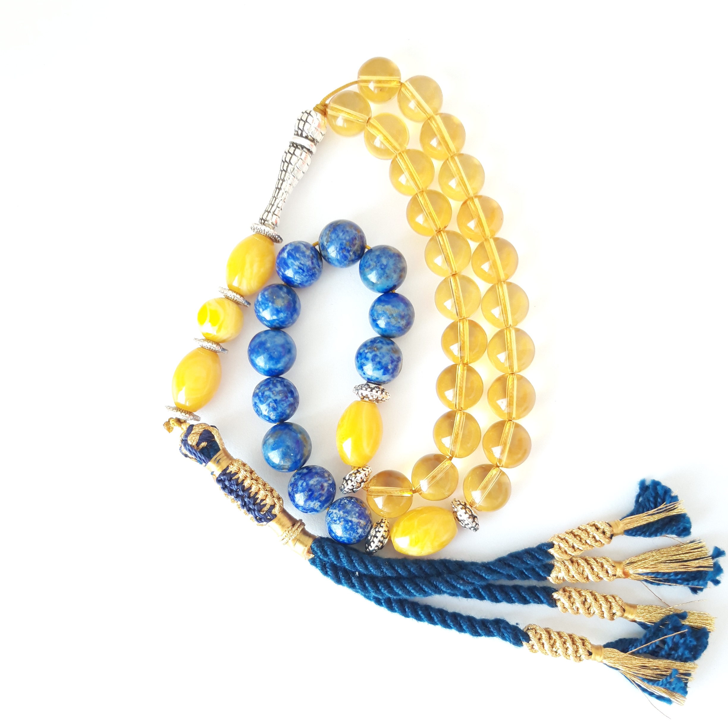 Misbaha Natural Amber Sand Citrine and Lapis Lazuli