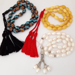 3 Handmade Sibhas. Pearl, Kook and Amber Sand