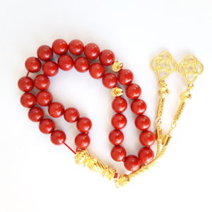 Rosary Gift Prayer Beads Men Tasbih Natural Carnelian 18k Gold Plated