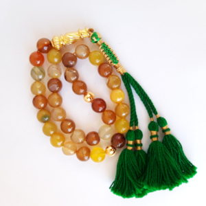 Rosary Gift Prayer Beads Men Tasbih Natural Multi Color Agate 18K Gold Plated