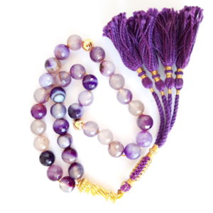 Rosary Prayer Beads Tasbeeh Men Gift Natural Purple Agate 18k Gold Plated Beads
