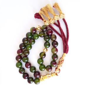 Rosary Gift Prayer Beads Men Tasbih Natural Red and Green Agate 18k Gold Plated