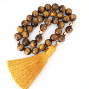 Rosary Prayer Beads Tasbeeh Men Gift Natural Crafted Tiger Eye 18k Rose Gold Plated