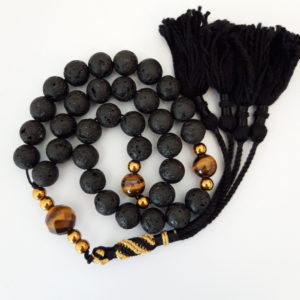 Rosary Prayer Beads Tasbeeh Men Gift Natural Volcanic Lava, Tiger Eye Smooth and Crafted
