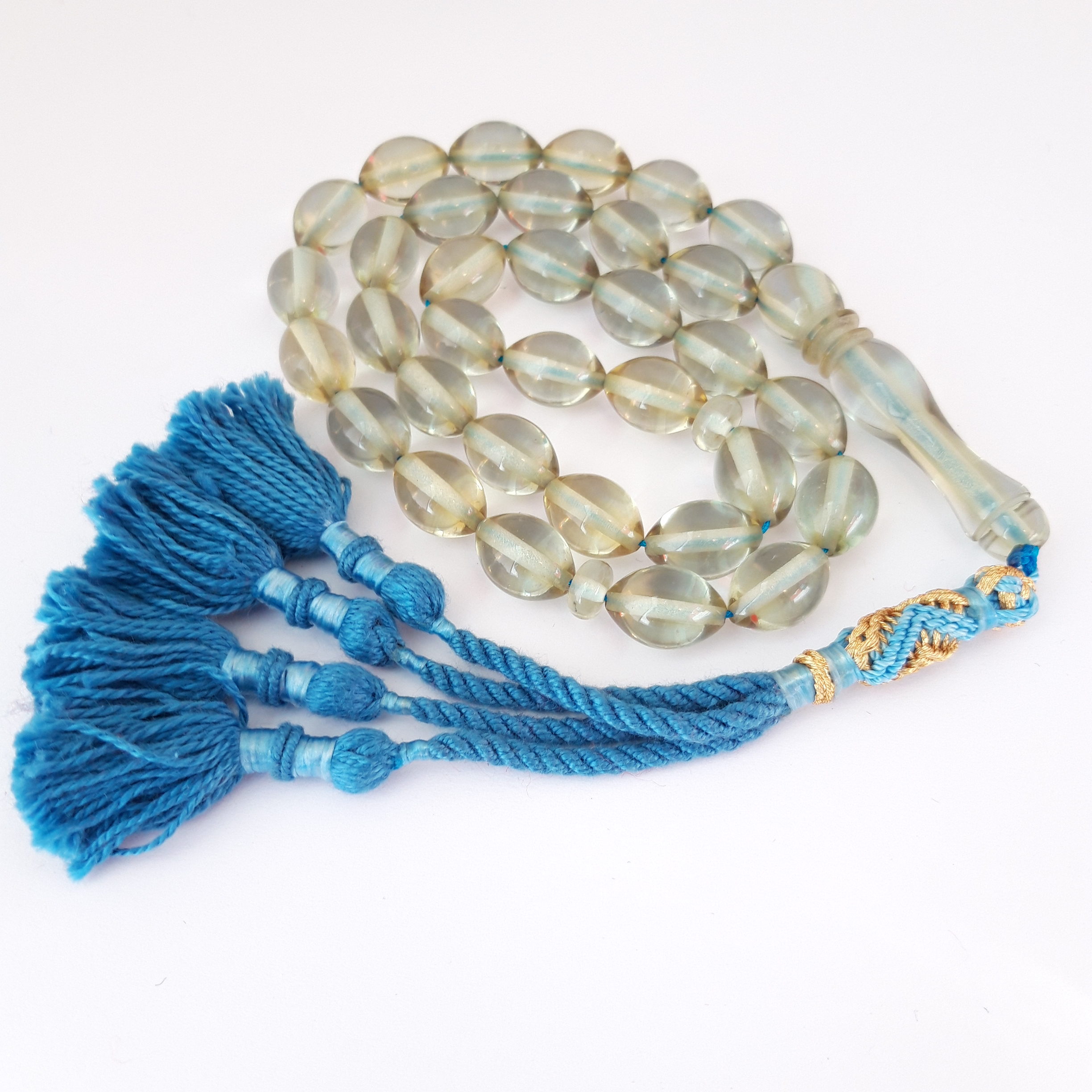 Rosary Prayer Beads Tasbeeh Men Gift Natural Light Blue Amber Sand