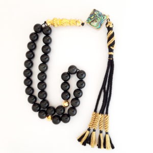 Rosary Prayer Beads Tasbeeh Men Gift Natural Onyx and Mother of Pearl 18k Gold Plated