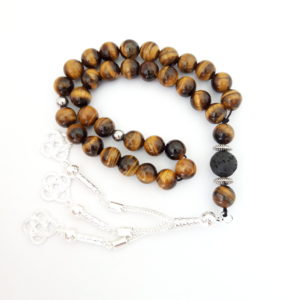 Rosary Prayer Beads Tasbeeh Men Gift Natural Tiger Eye and 12MM Volcanic Lava