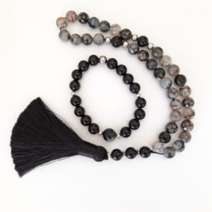 Rosary Gift Prayer Beads Men Tasbih Set with Bracelet Natural Dragon Vains with Onyx