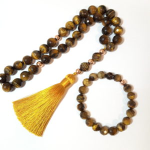 Prayer Beads Rosary Men Gift Tasbih Set with Bracelet Natural Crafted Tiger Eye 18k Rose Gold Plated