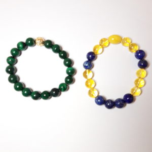 Set of 2 Natura Stones and 18k Gold Plated Beads. Malakite and Citrine with Lapis Lazuli and Amber. Perfect Gift for her, for him, mom daughter, his hers, dad mom, dad daughter, friends