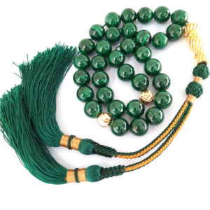 Misbaha Tasbih 100% Natural and Genuine Malachite 18k Gold Plated Beads with Handmade Green Tassel