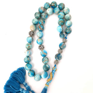 Prayer Beads Australian Turcoise 10mm. Handmade Blue Tassel