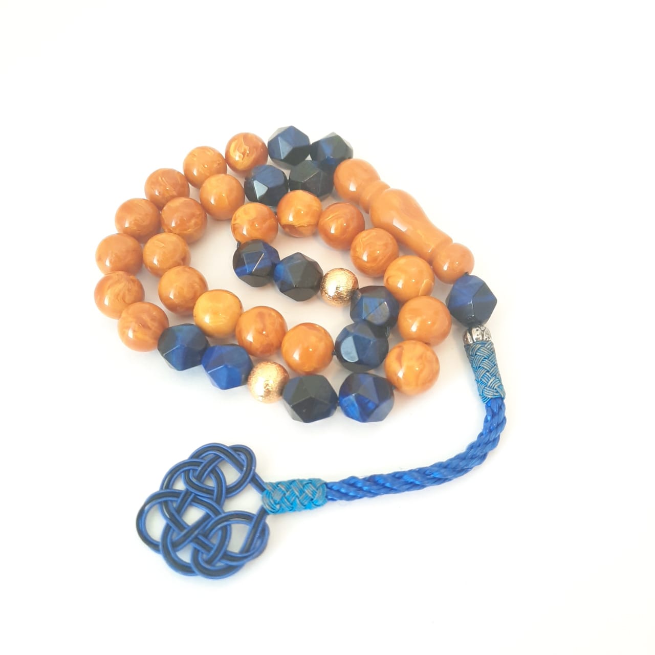Silver Tassel Honey amber sand with blue tiger eye stone