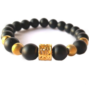 Gift SECRET CHARM Natural matte onyx hemitate and 18k gold plated charm bracelet