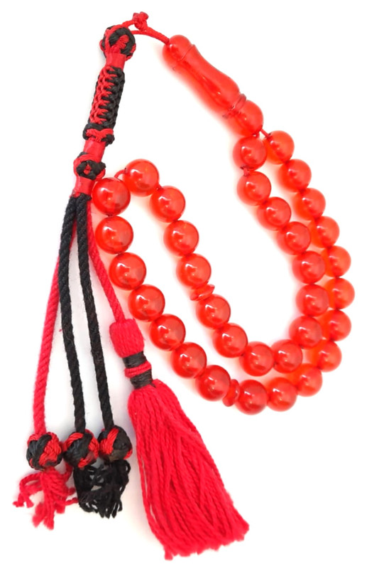 Rare Red Rosary Sibha Natural Poland Amber Sand. Red and Black Tassel
