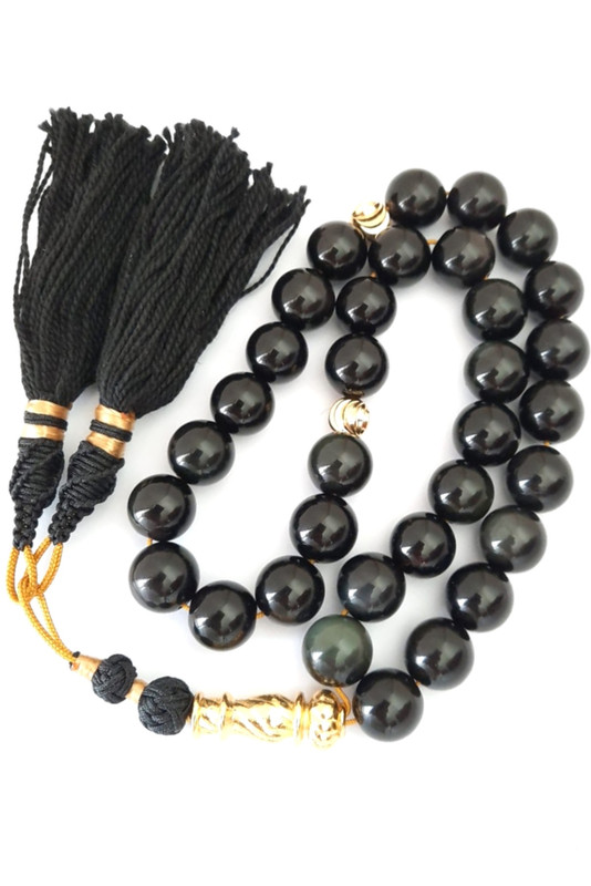 Islamic Prayer Beads Natural Obsidian with Black Tassel