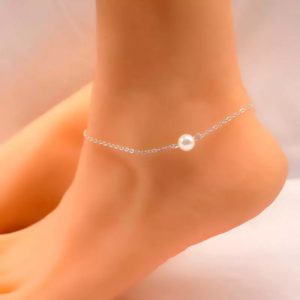 Anklet natural pearl white gold plated extra extension