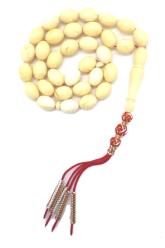 Rare Prayer Beads Natural Ivory Amber Sand Oval Red Handmade Tassel