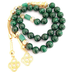 Prayer Beads Emerald Emeralds Green Gift THE EMPRESS natural malachite stone with genuine authentic Colombian Emerald 18k gold plated beads. Exclusive Design timeless piece of art Misbaha
