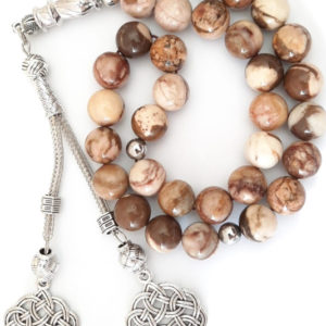 Prayer Beads Islam Natural Jasper Brown with Silver Color Tassel