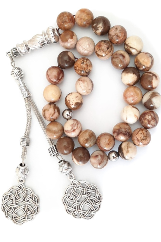 Prayer Beads Islam Natural Jasper Brown with Silver Color Tassel